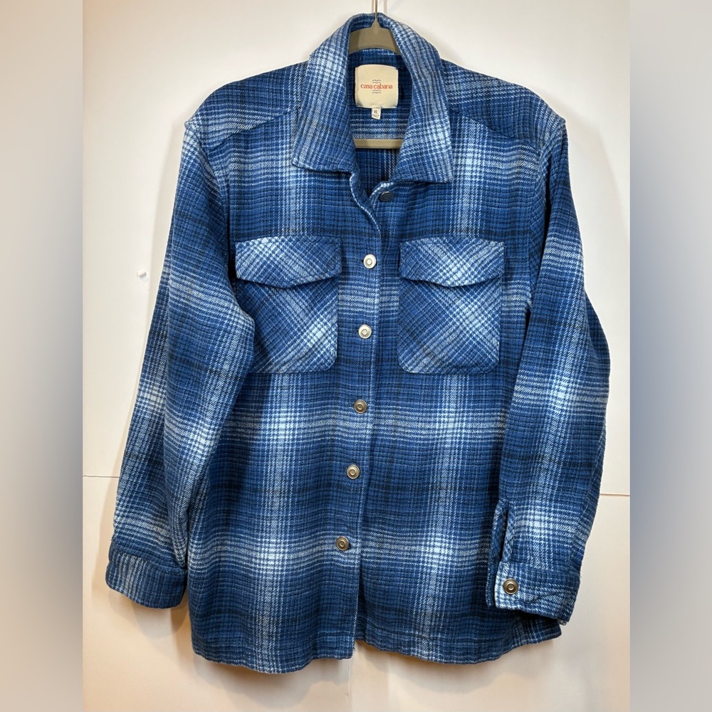 Casa Cabana Women's Blue Plaid Flannel Jacket Size XL